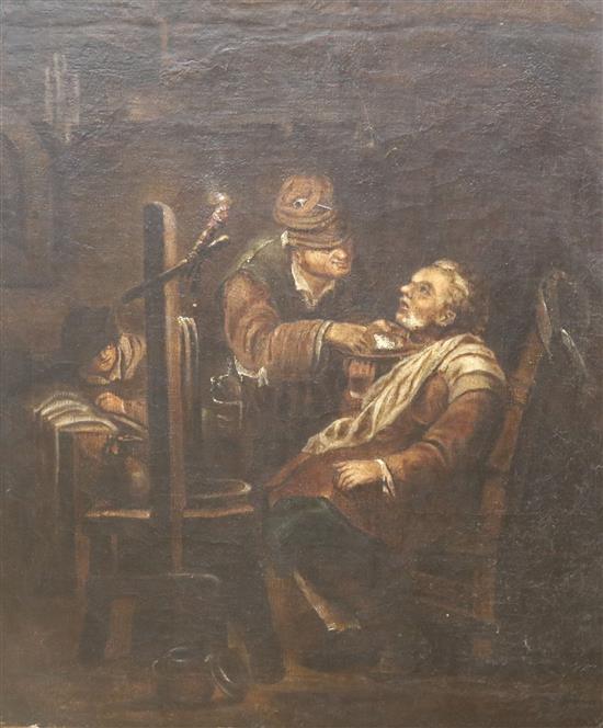 18th century Flemish School The Barber 25 x 21.25in., unframed